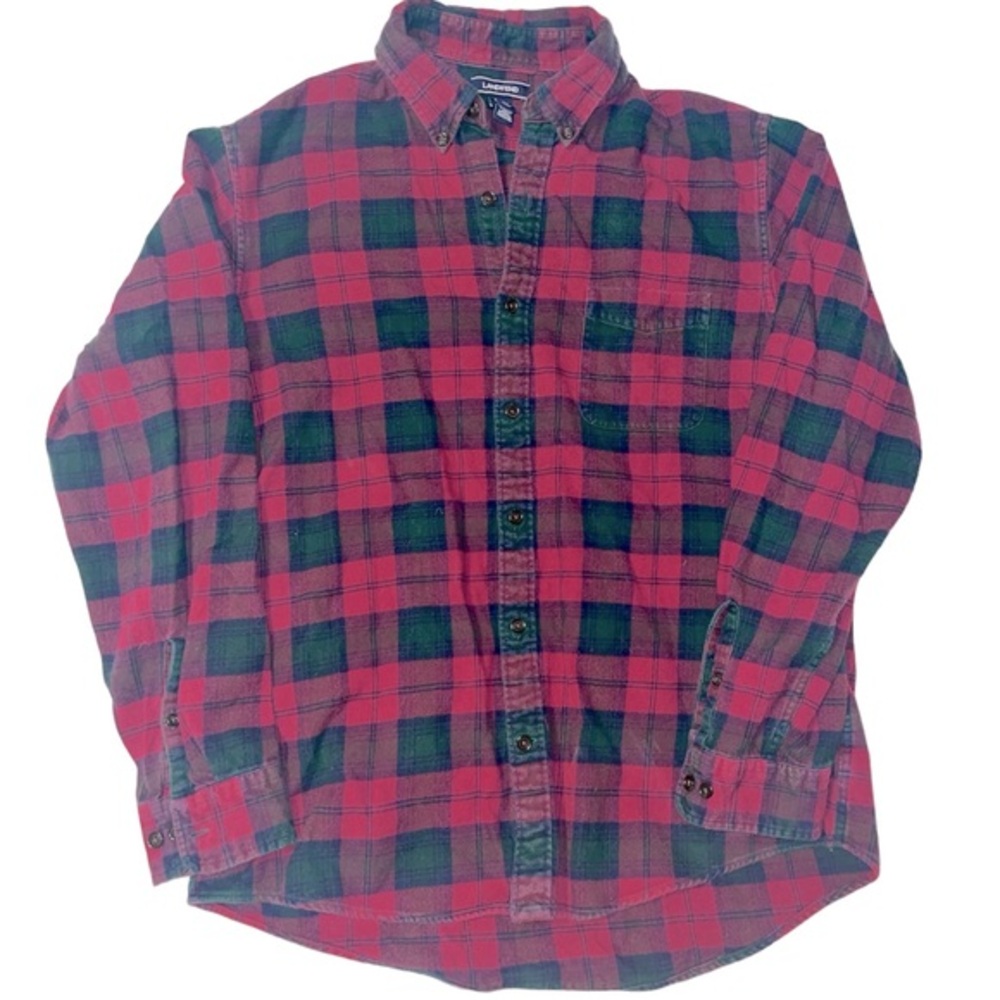 Lands End Plaid Flannel Button Down Shirt Size Large
